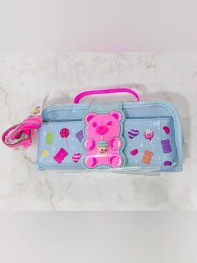 Kids Pink & Light Blue Candy Bear Pencil Case - Cute Carry Handle